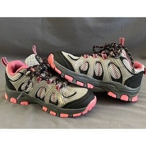 Pacific Mountain Youth Girls Shoe Size 10 Gray Pink Lace Up Hiking Camping